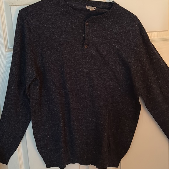 L, J Crew, Charcoal/Black Henley, Cotton/Silk - Picture 3 of 4
